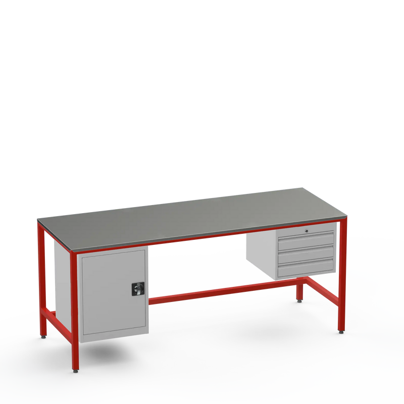 Medium Duty Workbench | Steel Worktop | Cupboard & 3 Drawers