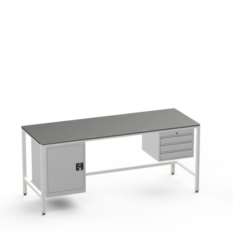Medium Duty Workbench | Steel Worktop | Cupboard & 3 Drawers