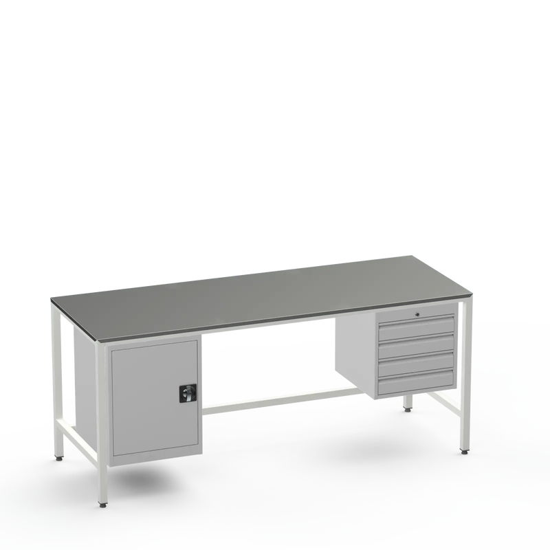 Medium Duty Workbench | Steel Worktop | Cupboard & 4 Drawers