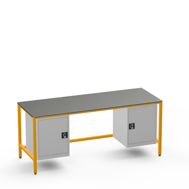 Medium Duty Workbench | Steel Worktop | 2 Cupboards
