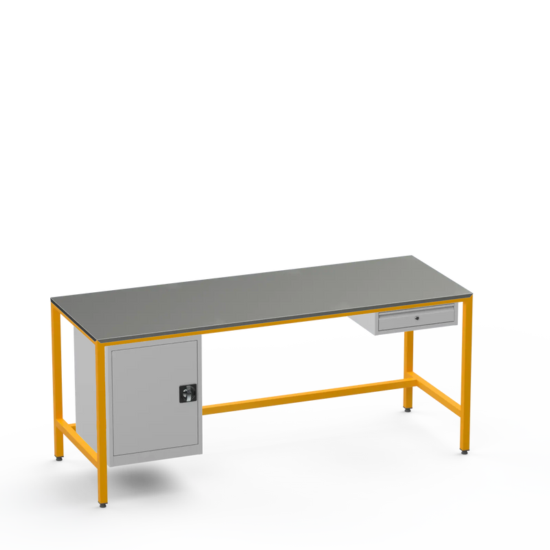 Medium Duty Workbench | Steel Worktop | Cupboard & Drawer